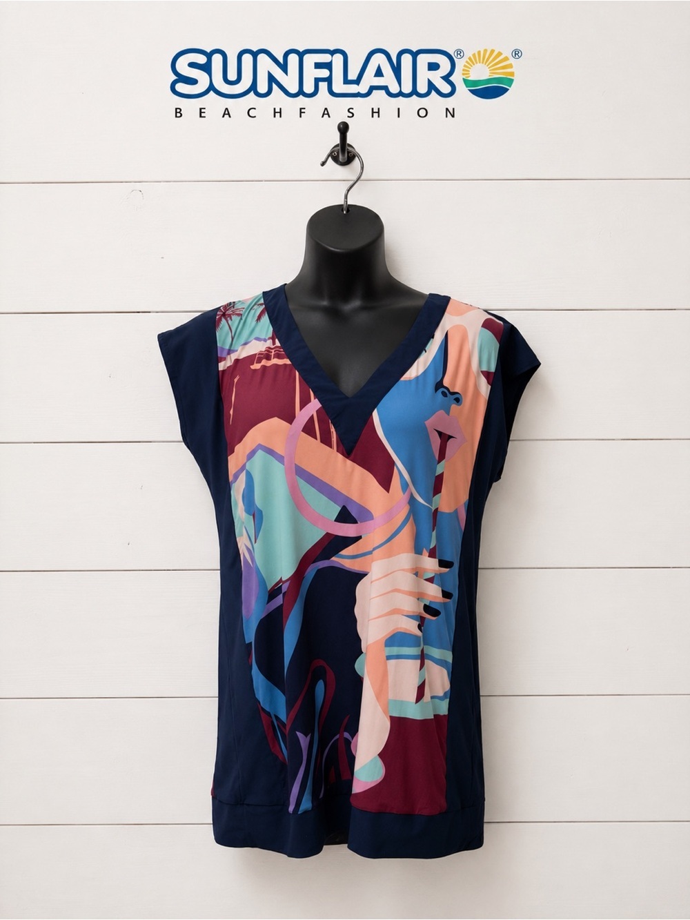 SUNFLAIR Abstract Print Swim Cover-Up Dress Size 40